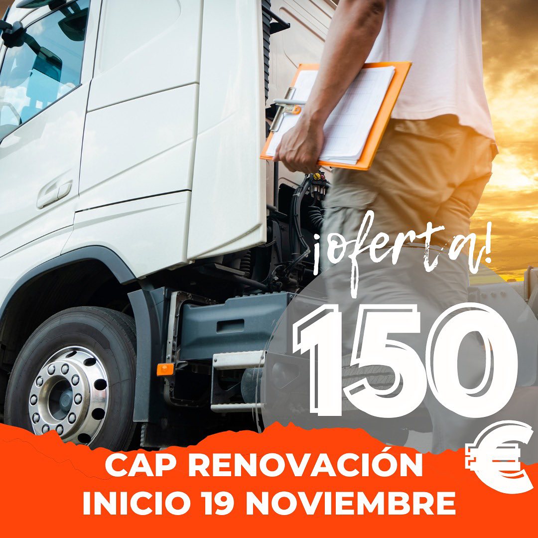 🚚 PRÓXIMO CURSO 𝗖𝗔𝗣 𝗥𝗘𝗡𝗢𝗩𝗔𝗖𝗜𝗢́𝗡 🚚El próximo 19 de noviembre iniciamos un nuevo curso de formación continua en la sección de MATARÓ 🚌
.
🗓19, 25, 26 de noviembre y 2, 3 de diciembre
.
⏰ 8:00 - 15:00h
.
📍Avinguda Velòdrom 34 Mataró
.
¡Aún puedes apuntarte! Plazas limitadas✔
.
Infórmate sin compromiso 😉👇*La oferta de 150€ no es aplicable a bonificaciones. La oferta es válida para inscripciones entre el 09/11 y el 17/11 del 2023.