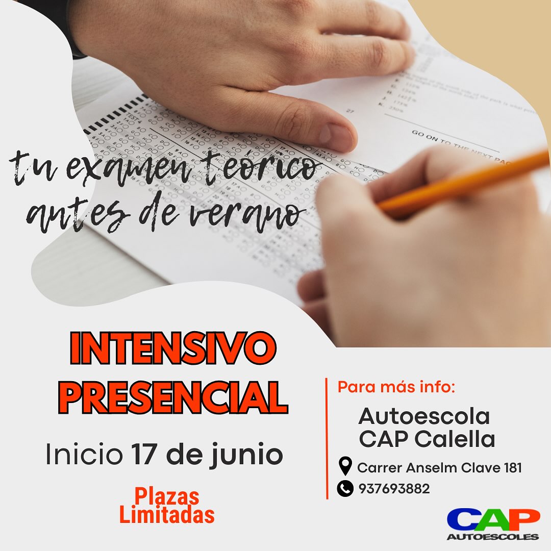 📚 PRIMERO LA SELECTIVIDAD, LUEGO LA TEÓRICA 📝📝📝¿Quieres sacarte la teórica antes de verano? Aun estás a tiempo con nuestro 🚦INTENSIVO PRESENCIAL🚦📍Autoescola CAP Calella
🗓 17 de JUNIO
🕖 Hora inicio: 19.00h
🎯 Plazas limitadas, no te quedes sin la tuyaPara más info DM o llama al 937693882📳